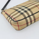 BURBERRY Nova Check Accessory Pouch PVC Beige Silver Auth 185460-11