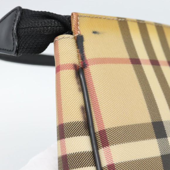 BURBERRY Nova Check Accessory Pouch PVC Beige Silver Auth 185460