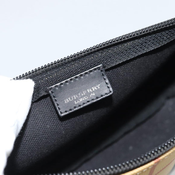 BURBERRY Nova Check Accessory Pouch PVC Beige Silver Auth 185460