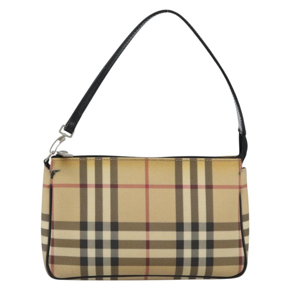 BURBERRY Nova Check Accessory Pouch PVC Beige Silver Auth 185460