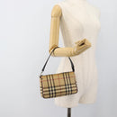 BURBERRY Nova Check Accessory Pouch PVC Beige Silver Auth 185460-21