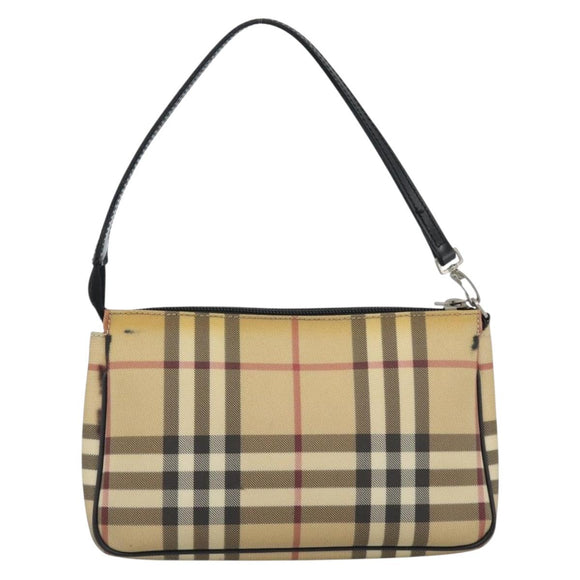 BURBERRY Nova Check Accessory Pouch PVC Beige Silver Auth 185460
