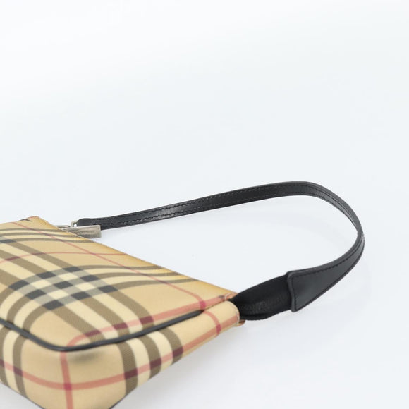 BURBERRY Nova Check Accessory Pouch PVC Beige Silver Auth 185460