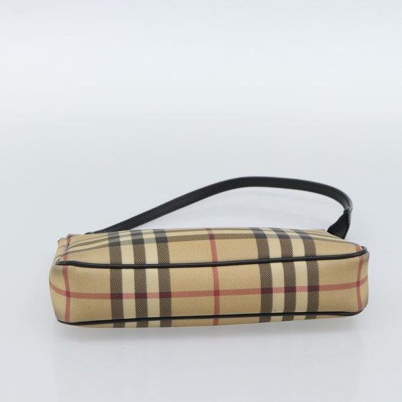 BURBERRY Nova Check Accessory Pouch PVC Beige Silver Auth 185460