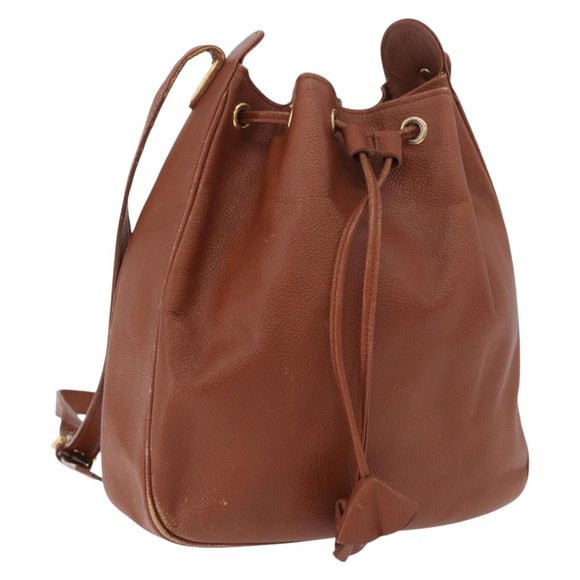 SAINT LAURENT Shoulder Bag Leather Brown Gold Auth 185461