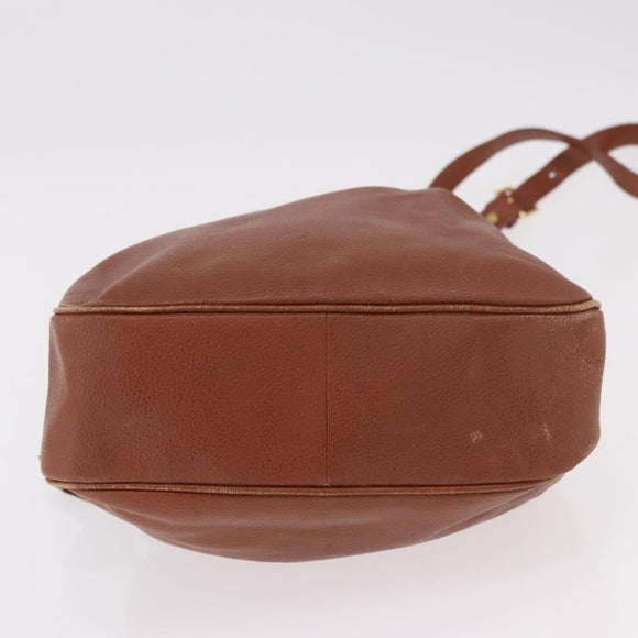 SAINT LAURENT Shoulder Bag Leather Brown Gold Auth 185461