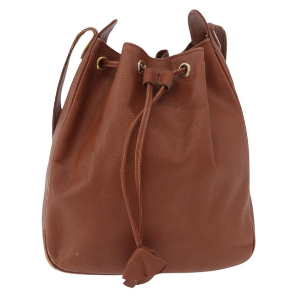 SAINT LAURENT Shoulder Bag Leather Brown Gold Auth 185461