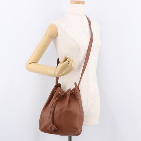 SAINT LAURENT Shoulder Bag Leather Brown Gold Auth 185461