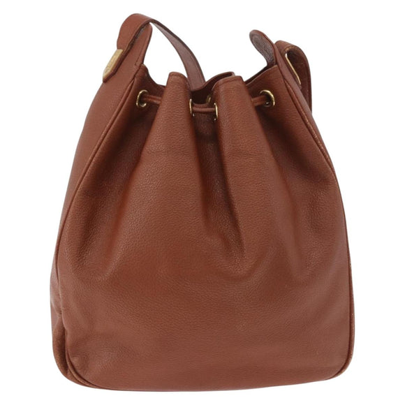 SAINT LAURENT Shoulder Bag Leather Brown Gold Auth 185461
