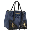 Miu Miu Biker Matelasse Hand Bag Leather 2way Navy Gold Auth 185462-1