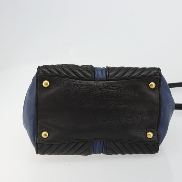 Miu Miu Biker Matelasse Hand Bag Leather 2way Navy Gold Auth 185462