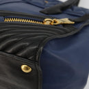 Miu Miu Biker Matelasse Hand Bag Leather 2way Navy Gold Auth 185462-15