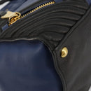 Miu Miu Biker Matelasse Hand Bag Leather 2way Navy Gold Auth 185462-16