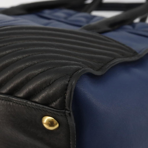 Miu Miu Biker Matelasse Hand Bag Leather 2way Navy Gold Auth 185462