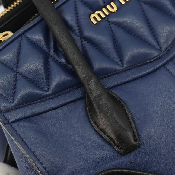 Miu Miu Biker Matelasse Hand Bag Leather 2way Navy Gold Auth 185462