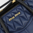 Miu Miu Biker Matelasse Hand Bag Leather 2way Navy Gold Auth 185462-19