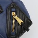 Miu Miu Biker Matelasse Hand Bag Leather 2way Navy Gold Auth 185462-20