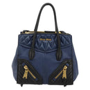 Miu Miu Biker Matelasse Hand Bag Leather 2way Navy Gold Auth 185462-13