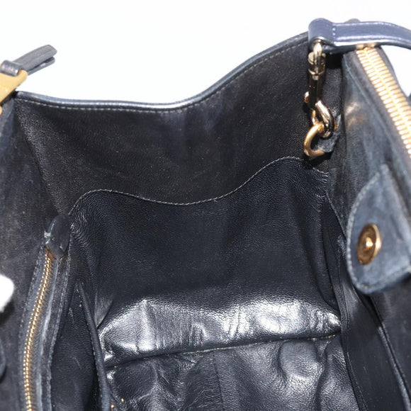 Miu Miu Biker Matelasse Hand Bag Leather 2way Navy Gold Auth 185462