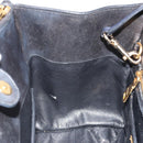 Miu Miu Biker Matelasse Hand Bag Leather 2way Navy Gold Auth 185462-23