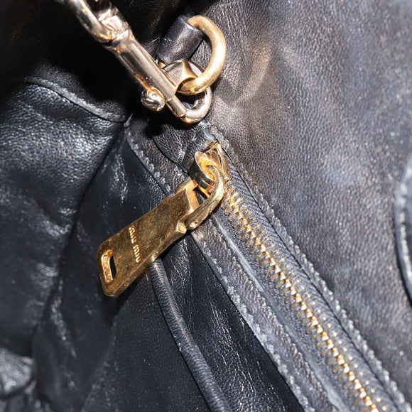 Miu Miu Biker Matelasse Hand Bag Leather 2way Navy Gold Auth 185462