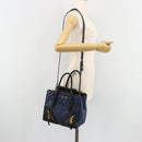 Miu Miu Biker Matelasse Hand Bag Leather 2way Navy Gold Auth 185462-29