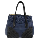 Miu Miu Biker Matelasse Hand Bag Leather 2way Navy Gold Auth 185462-2