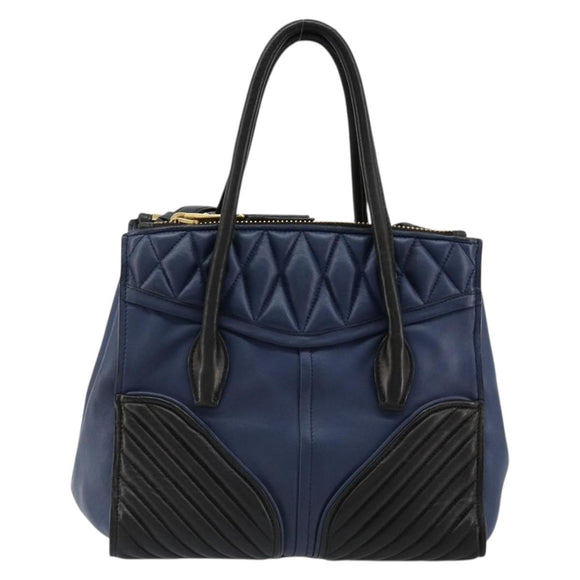 Miu Miu Biker Matelasse Hand Bag Leather 2way Navy Gold Auth 185462
