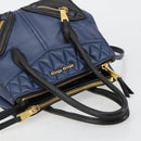 Miu Miu Biker Matelasse Hand Bag Leather 2way Navy Gold Auth 185462-6