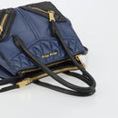 Miu Miu Biker Matelasse Hand Bag Leather 2way Navy Gold Auth 185462-7