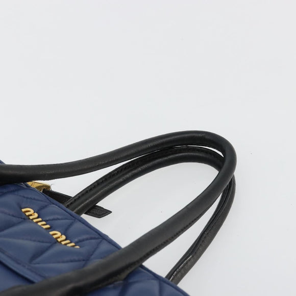 Miu Miu Biker Matelasse Hand Bag Leather 2way Navy Gold Auth 185462