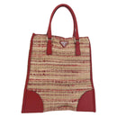 PRADA Hand Bag Tweed Red Silver Auth 185463A-1