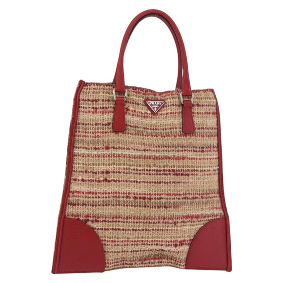 PRADA Hand Bag Tweed Red Silver Auth 185463A