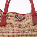 PRADA Hand Bag Tweed Red Silver Auth 185463A-19