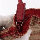 PRADA Hand Bag Tweed Red Silver Auth 185463A-9