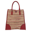 PRADA Hand Bag Tweed Red Silver Auth 185463A-13
