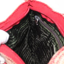 PRADA Hand Bag Tweed Red Silver Auth 185463A-22