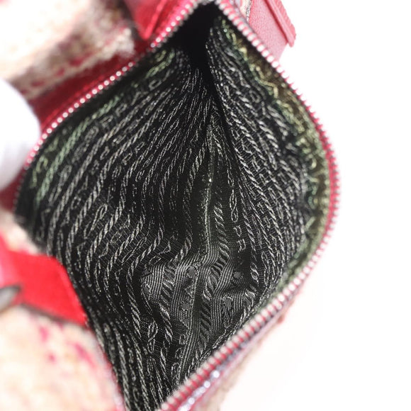 PRADA Hand Bag Tweed Red Silver Auth 185463A