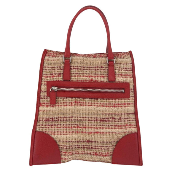 PRADA Hand Bag Tweed Red Silver Auth 185463A