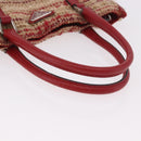 PRADA Hand Bag Tweed Red Silver Auth 185463A-7