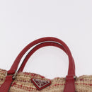 PRADA Hand Bag Tweed Red Silver Auth 185463A-14