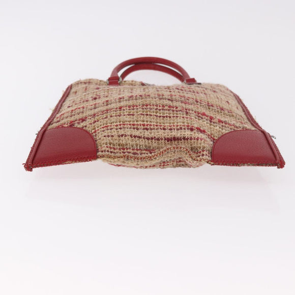 PRADA Hand Bag Tweed Red Silver Auth 185463A