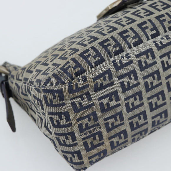 FENDI Zucchino Canvas Mamma Baguette Shoulder Bag Navy Silver Auth 185465V
