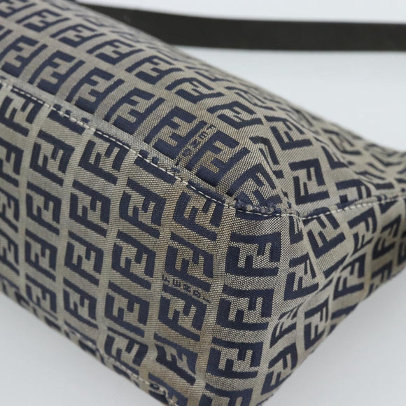 FENDI Zucchino Canvas Mamma Baguette Shoulder Bag Navy Silver Auth 185465V
