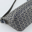 FENDI Zucchino Canvas Mamma Baguette Shoulder Bag Navy Silver Auth 185465V-17