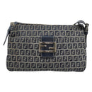 FENDI Zucchino Canvas Mamma Baguette Shoulder Bag Navy Silver Auth 185465V-13