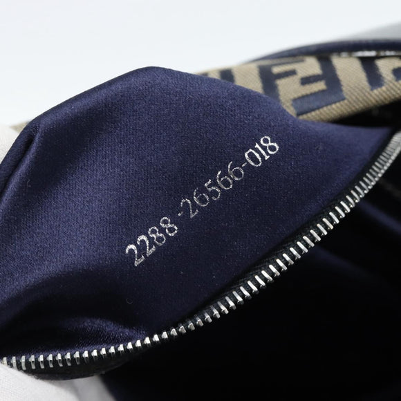 FENDI Zucchino Canvas Mamma Baguette Shoulder Bag Navy Silver Auth 185465V