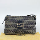FENDI Zucchino Canvas Mamma Baguette Shoulder Bag Navy Silver Auth 185465V-12