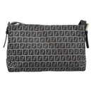 FENDI Zucchino Canvas Mamma Baguette Shoulder Bag Navy Silver Auth 185465V-2
