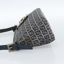 FENDI Zucchino Canvas Mamma Baguette Shoulder Bag Navy Silver Auth 185465V-3